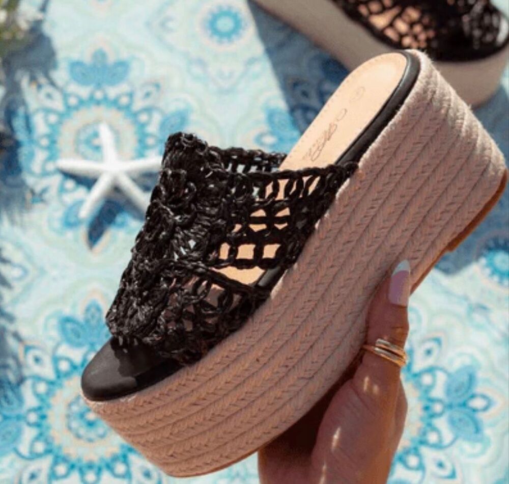 Mata Espadrilles Platform Sandals Black Size 9 Nwot